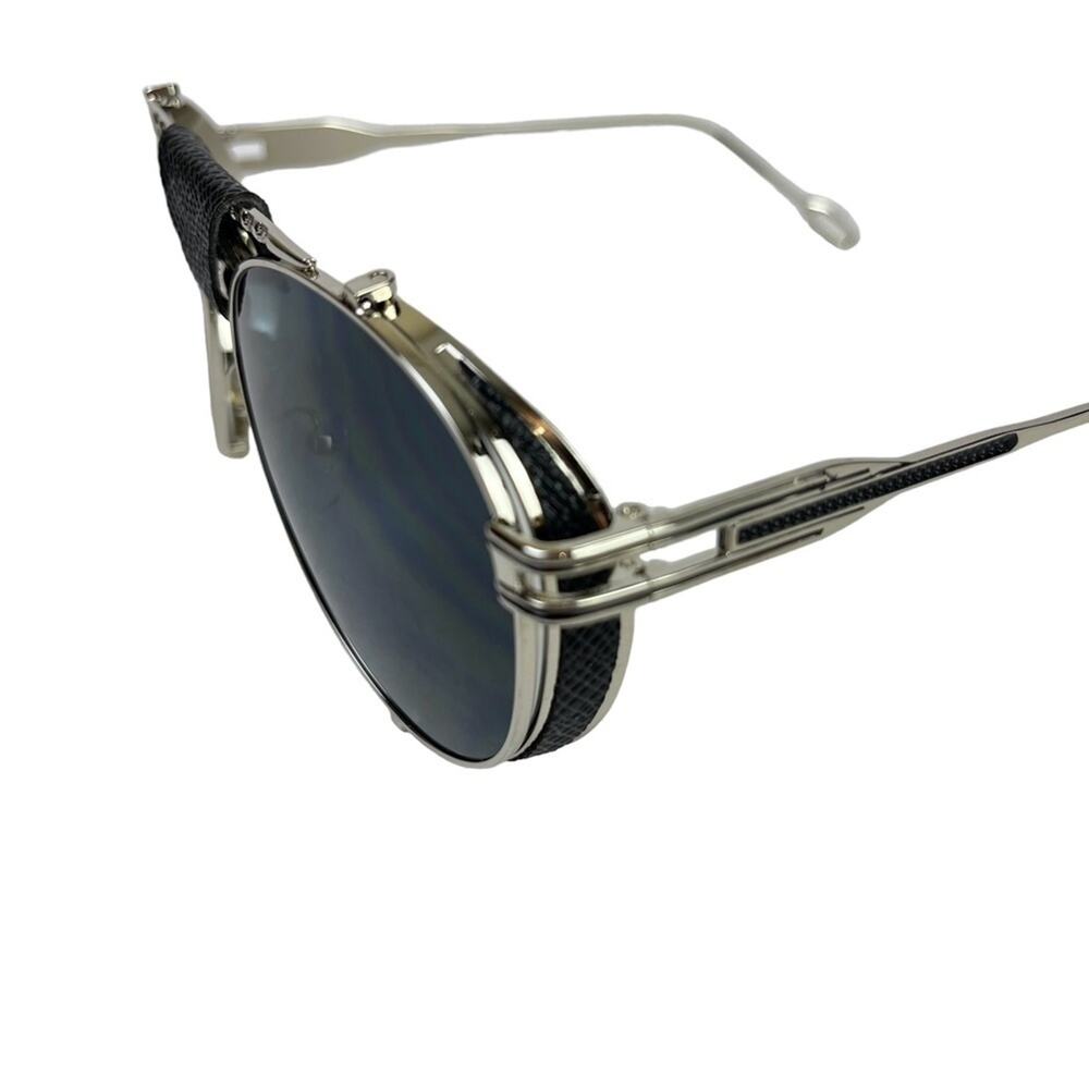 AVIATOR Black Faux Leather Metal Frame Large Sunglasses Sun Glasses Fashion - Picture 2 of 15